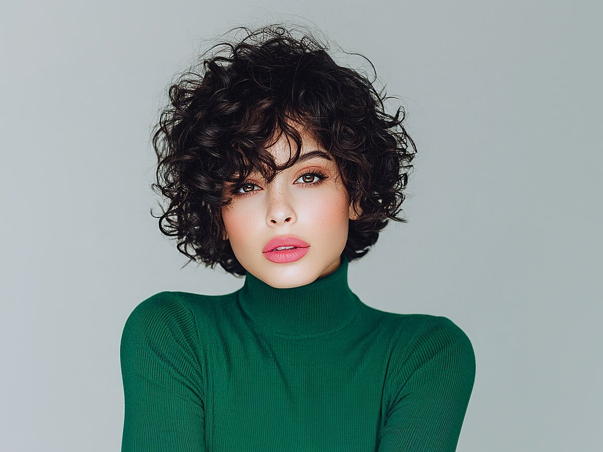 Fine Dark Brown Chin Bob With Short Bangs Fine Dark Brown Chin Bob With Short Bangs — Curly Hair Cutting