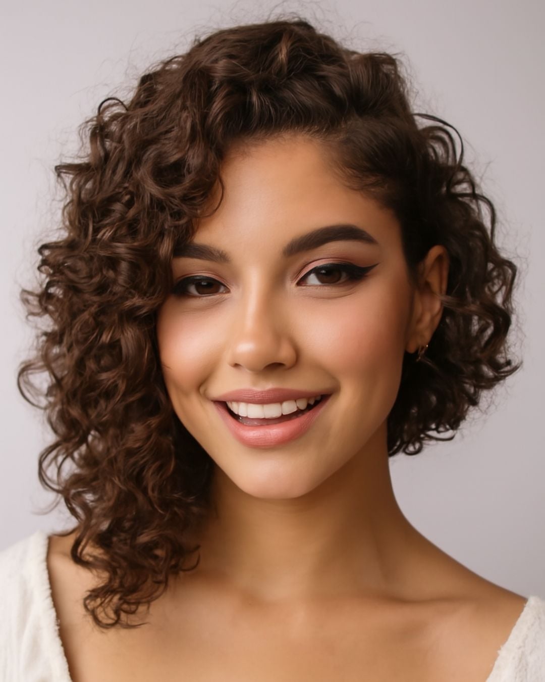Chin Length Bob With Defined Curls, Dark Brown With Subtle Highlights Chin Length Bob With Defined Curls, Dark Brown With Subtle Highlights — Curly Hair Hairstyles