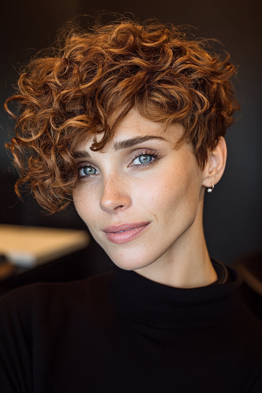 Short Curly Pixie With Side Swept Bangs Short Curly Pixie With Side Swept Bangs — Curly Hair Hairstyles