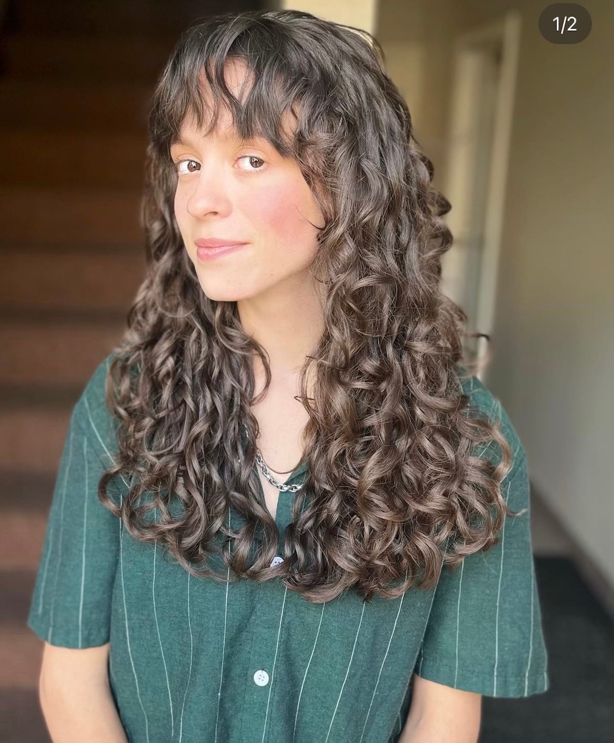 Mid-Back Loose Waves With Balayage and Wispy Bangs Mid-Back Loose Waves With Balayage and Wispy Bangs — Curly Hair with Bangs