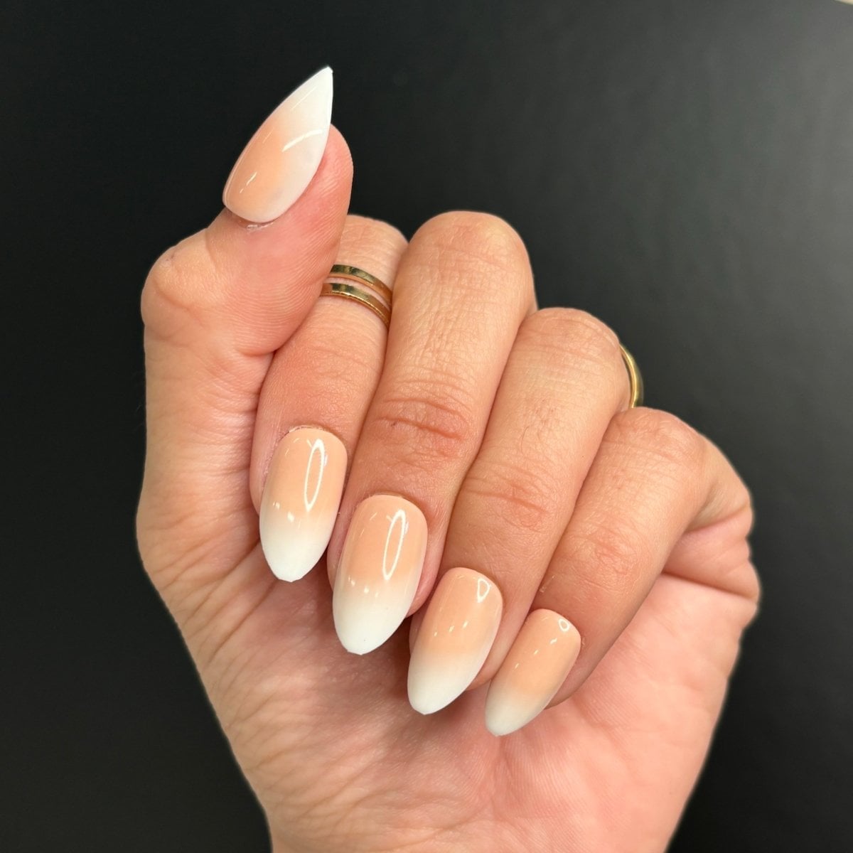 Short Almond Seamless Nude To White Ombre Short Almond Seamless Nude To White Ombre — Cute Almond Nails