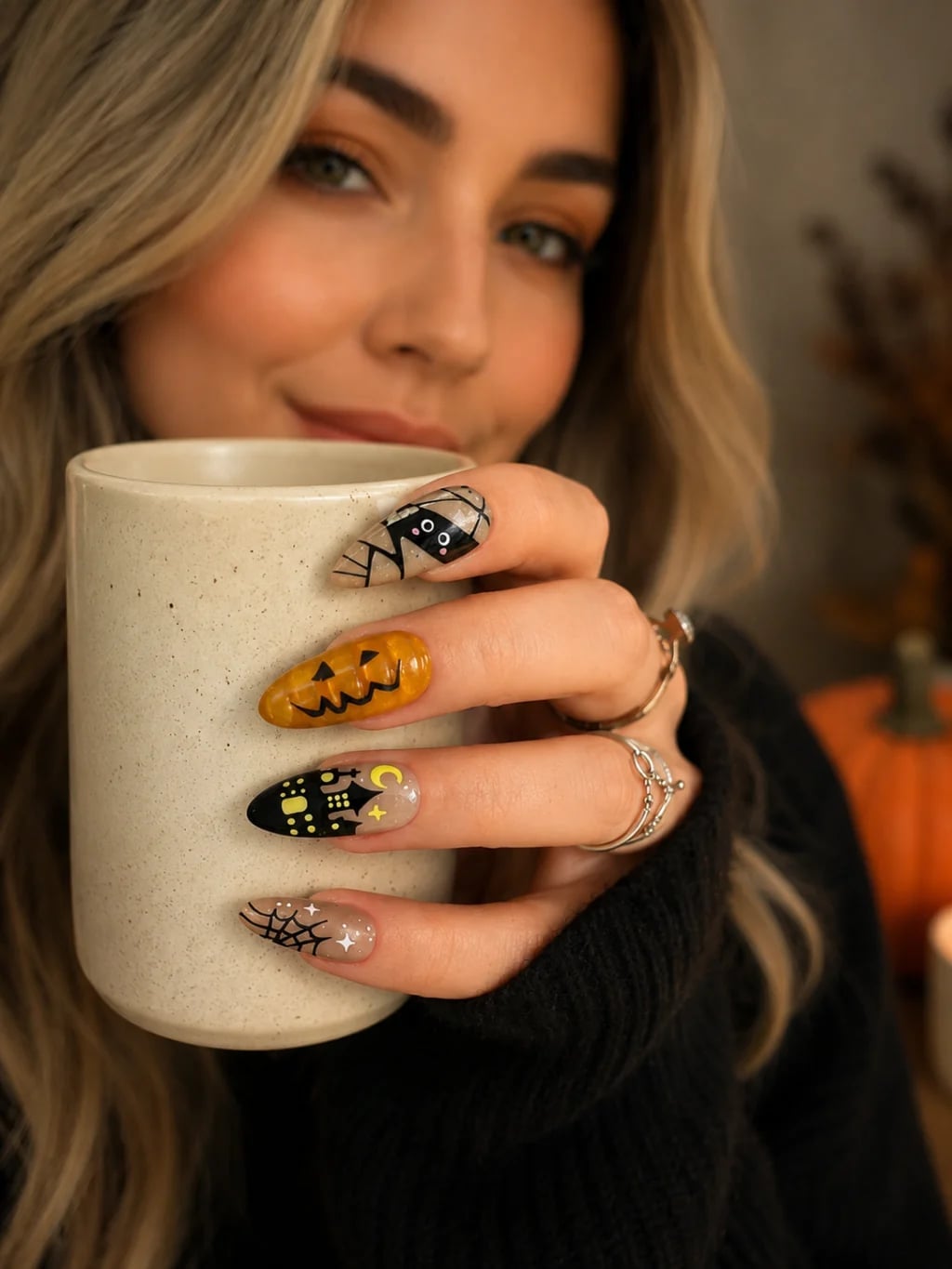Medium Almond Halloween Themed Nails Medium Almond Halloween Themed Nails — Cute Almond Nails