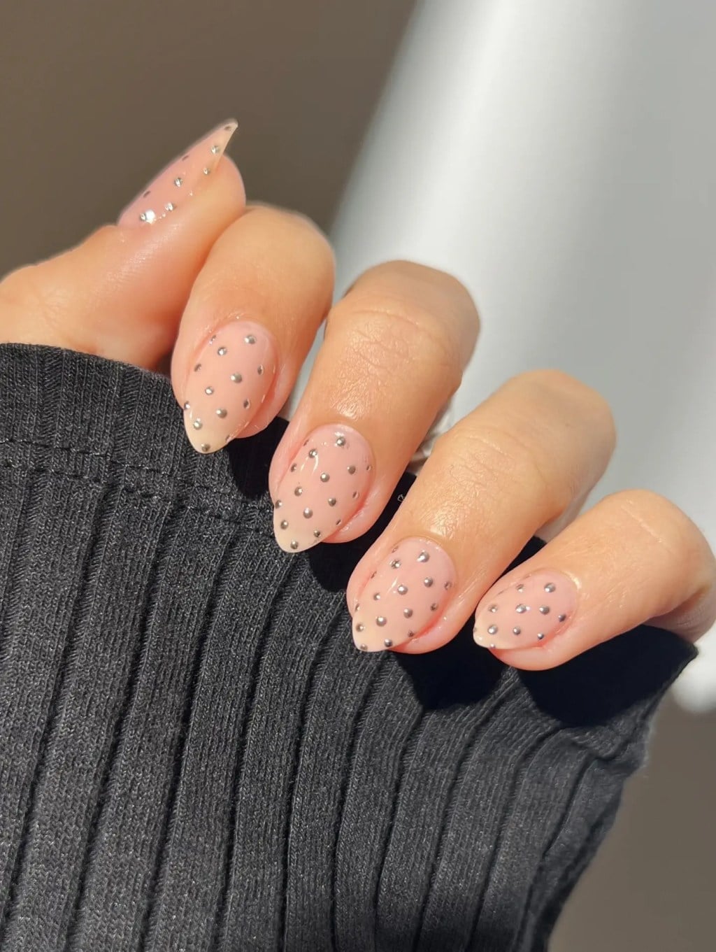 Short Almond Silver Dot Accents Short Almond Silver Dot Accents — Cute Almond Nails