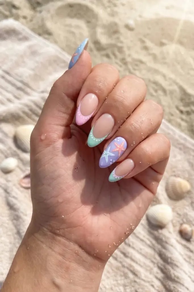 Medium Almond Pastel French Tips Medium Almond Pastel French Tips — Cute Almond Nails