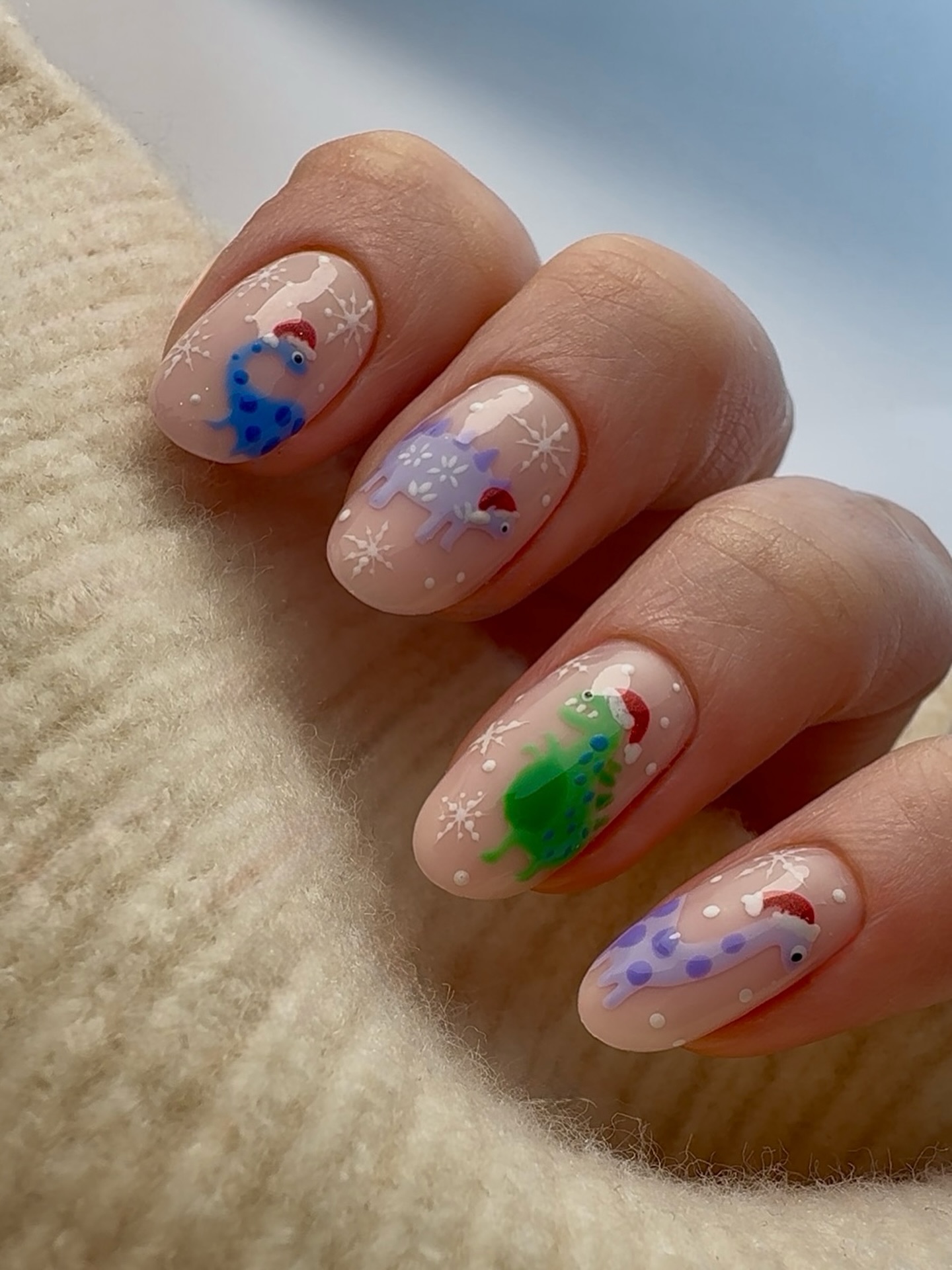 Cute Christmas Dino Oval Nails