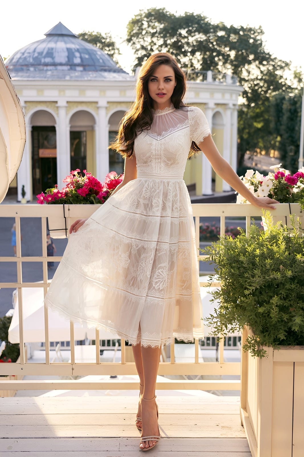 Ivory Lace Fit-and-Flare Midi Dress Ivory Lace Fit-and-Flare Midi Dress — Cute Church Outfit