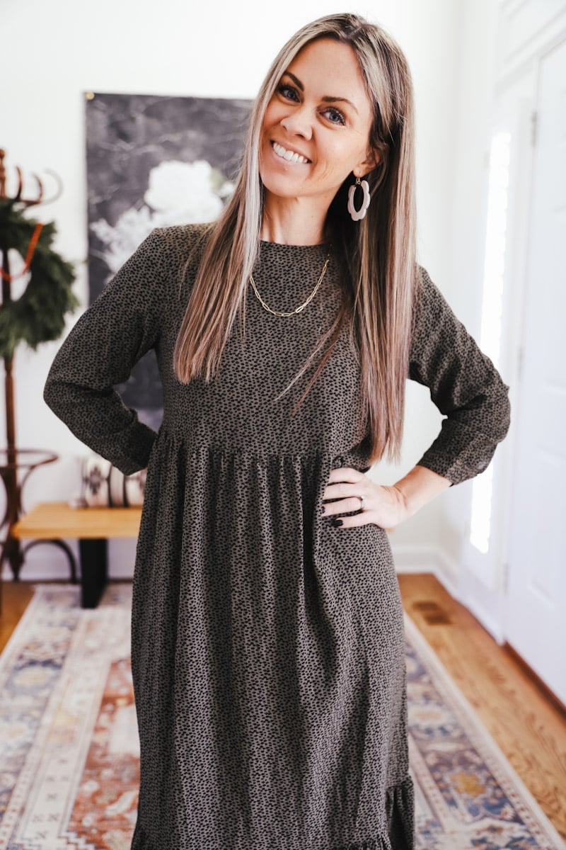 Dark Green Floral Babydoll Midi Dress Dark Green Floral Babydoll Midi Dress — Cute Church Outfit