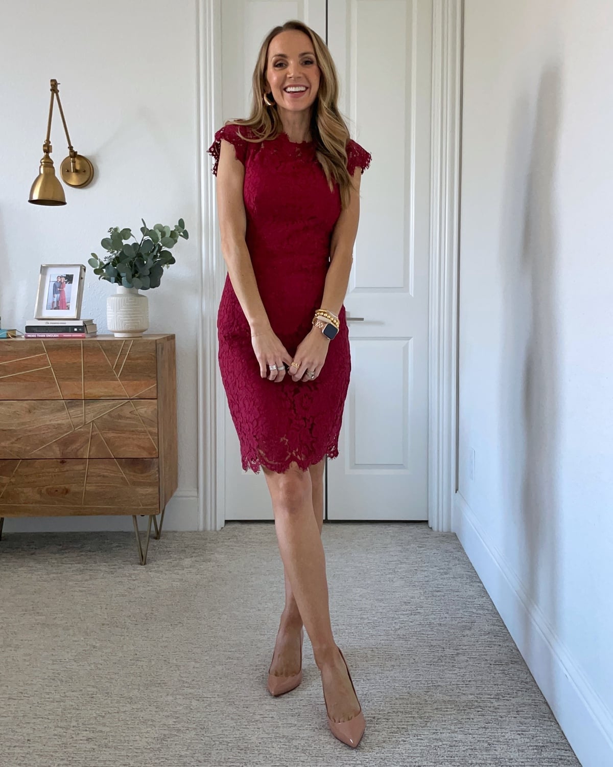 Deep Red Lace Sheath Dress Deep Red Lace Sheath Dress — Cute Church Outfit