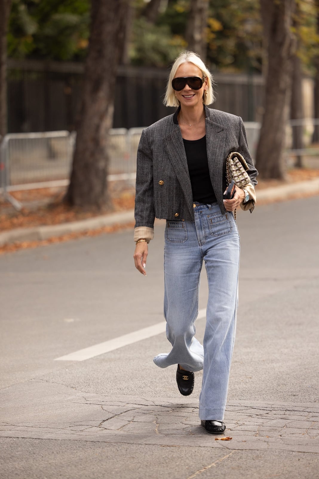 Tweed Blazer with Wide-Leg Jeans Tweed Blazer with Wide-Leg Jeans — Cute Church Outfit