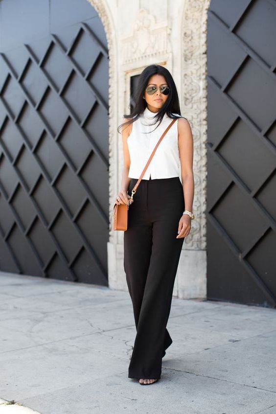 White Turtleneck with Black Wide-Leg Trousers White Turtleneck with Black Wide-Leg Trousers — Cute Church Outfit