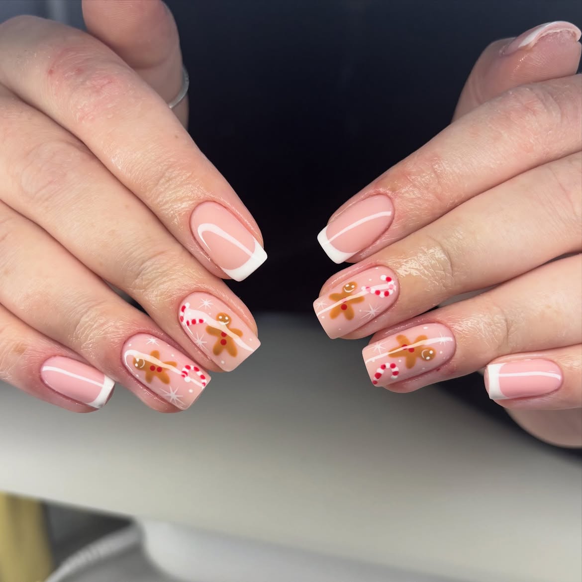 Cute Gingerbread French Tip Holiday Nails