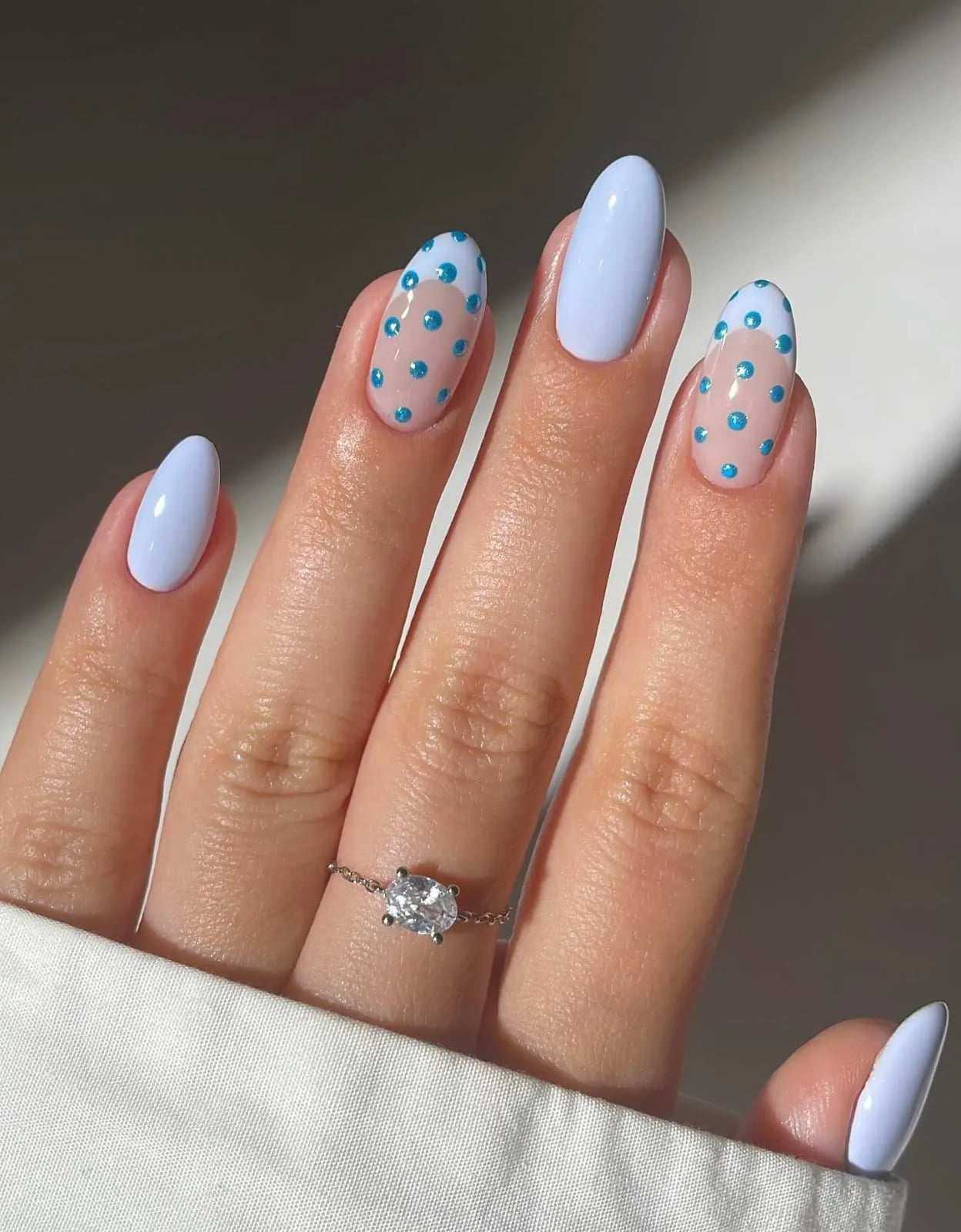 Short Almond Blue Polka Dot Nails Short Almond Blue Polka Dot Nails — Cute Nails
