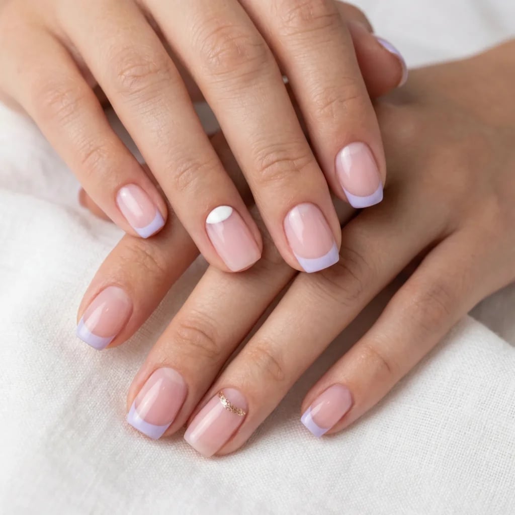 Medium Almond Purple French Daisy Nails Medium Almond Purple French Daisy Nails — Cute Nails
