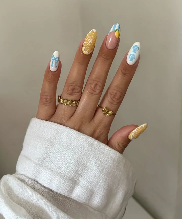 Medium Almond Lemon Slice Nails Medium Almond Lemon Slice Nails — Cute Nails