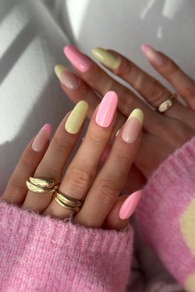Medium Almond Mix-and-Match Pastel Nails Medium Almond Mix-and-Match Pastel Nails — Cute Nails