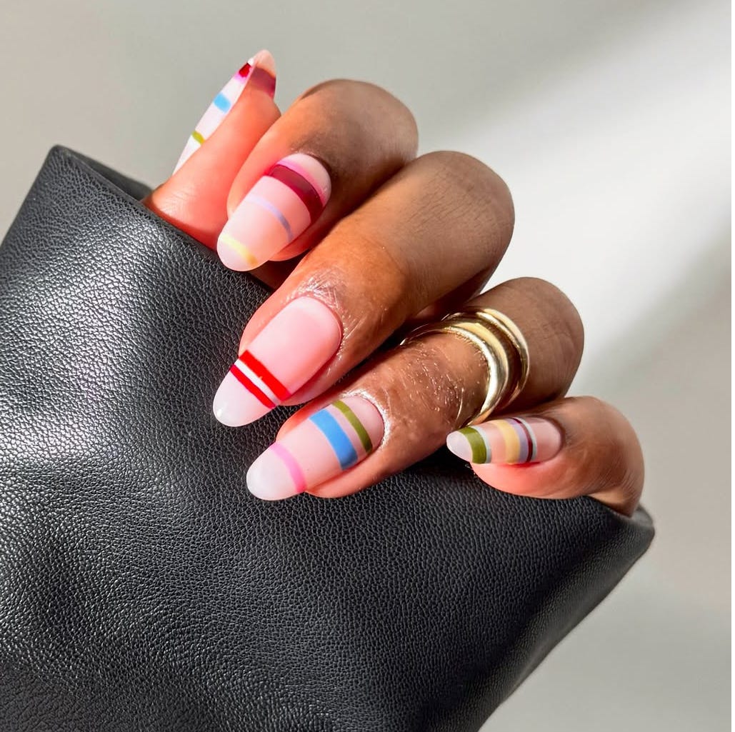 Long Almond Colorful Stripe Nails Long Almond Colorful Stripe Nails — Cute Nails