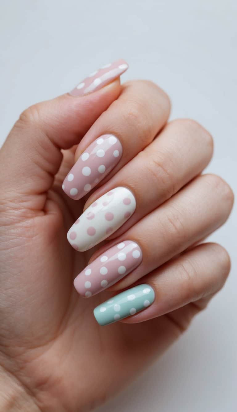 Long Coffin Polka Dot Nails Long Coffin Polka Dot Nails — Cute Nails