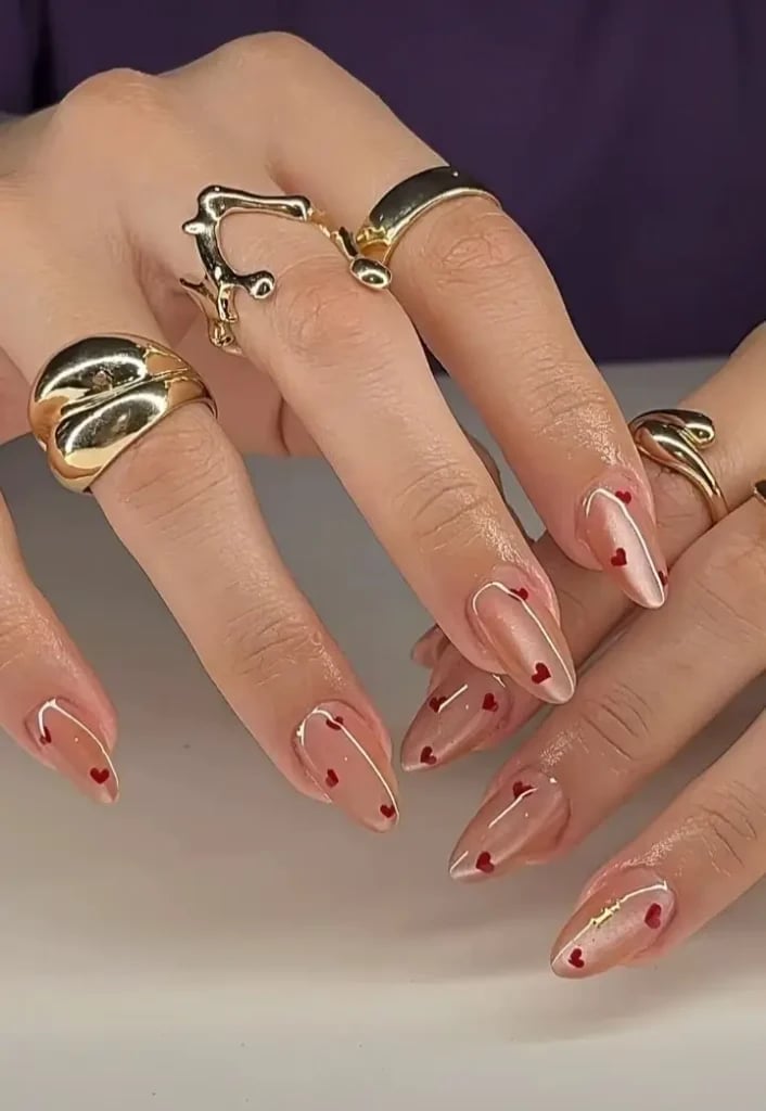 Short Almond Tiny Heart Nails Short Almond Tiny Heart Nails — Cute Nails