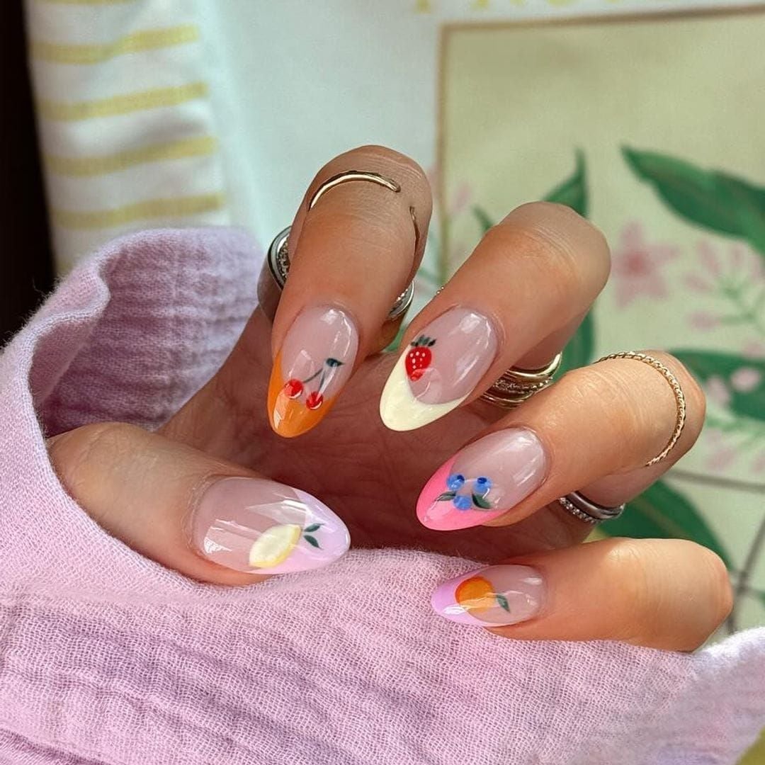 Medium Almond Fruit Illustration Nails Medium Almond Fruit Illustration Nails — Cute Nails