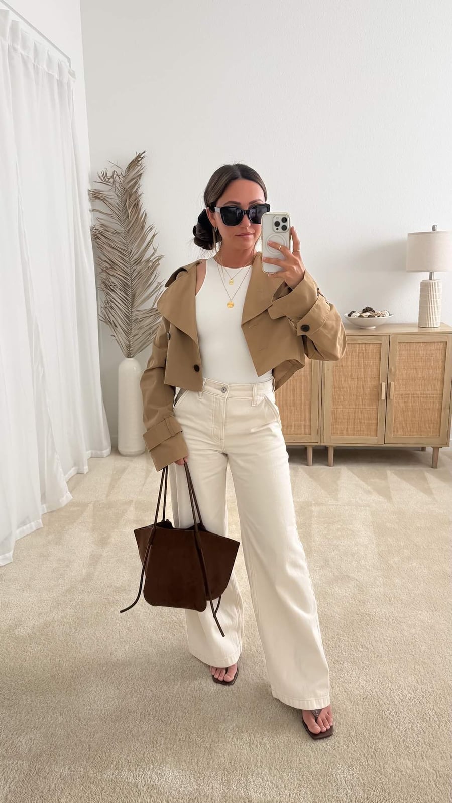 Cropped Tan Jacket and Cream Trousers Look Cropped Tan Jacket and Cream Trousers Look — Cute Outfits