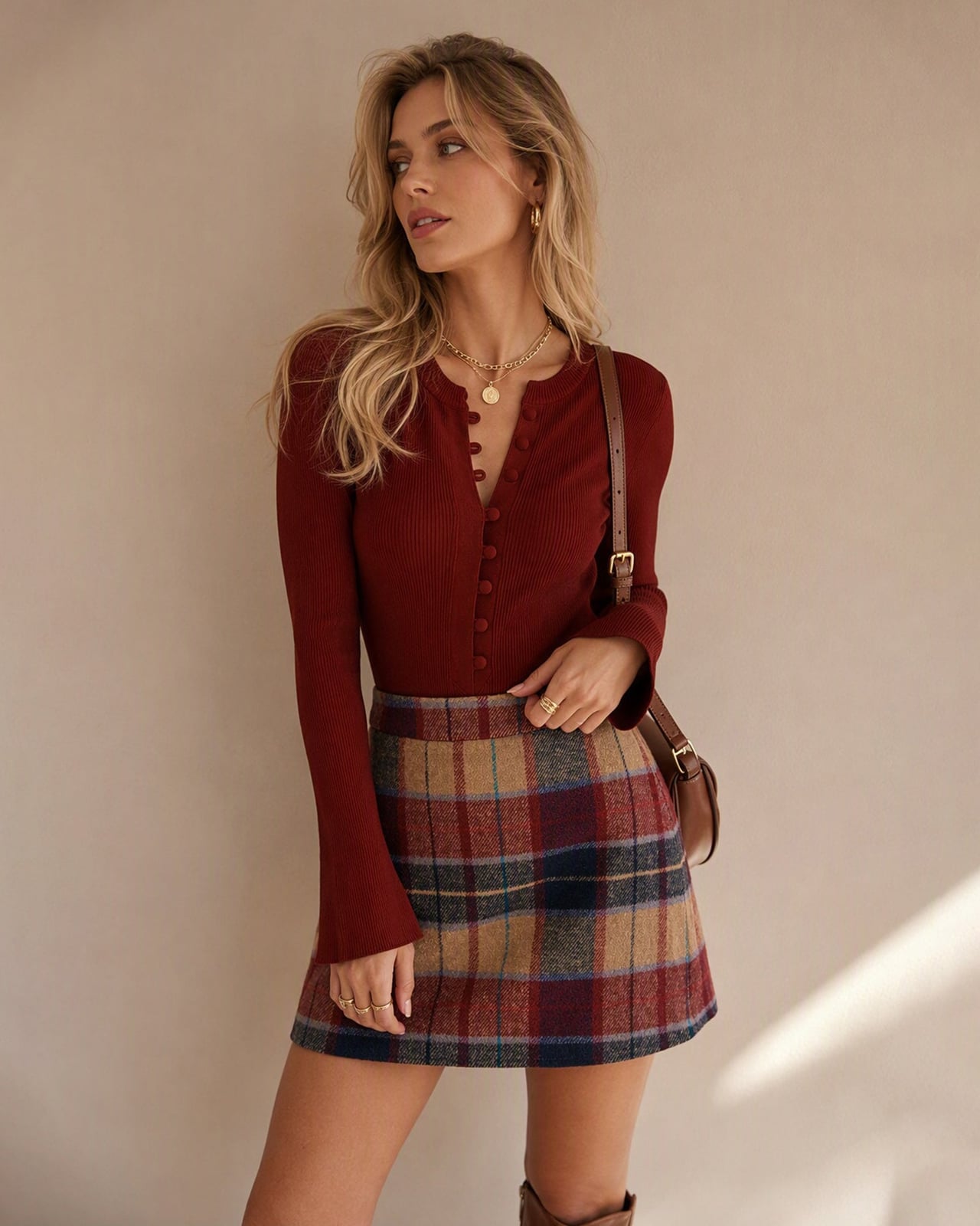 Red Knit Top and Plaid Mini Skirt Red Knit Top and Plaid Mini Skirt — Cute Outfits