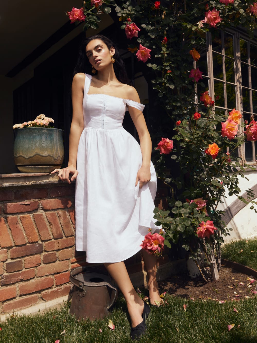 White Linen Off-Shoulder Dress White Linen Off-Shoulder Dress — Cute Outfits