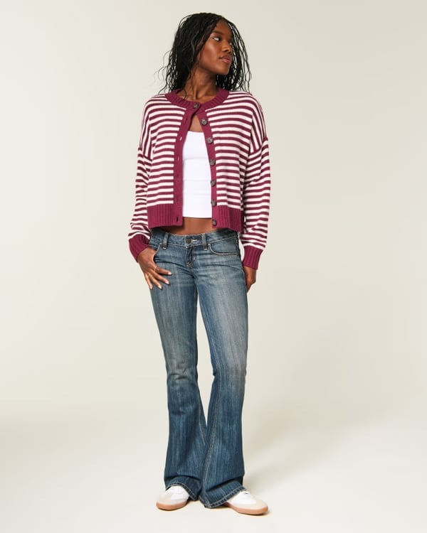 Striped Cardigan and Flare-Leg Jeans Ensemble Striped Cardigan and Flare-Leg Jeans Ensemble — Cute Outfits for School