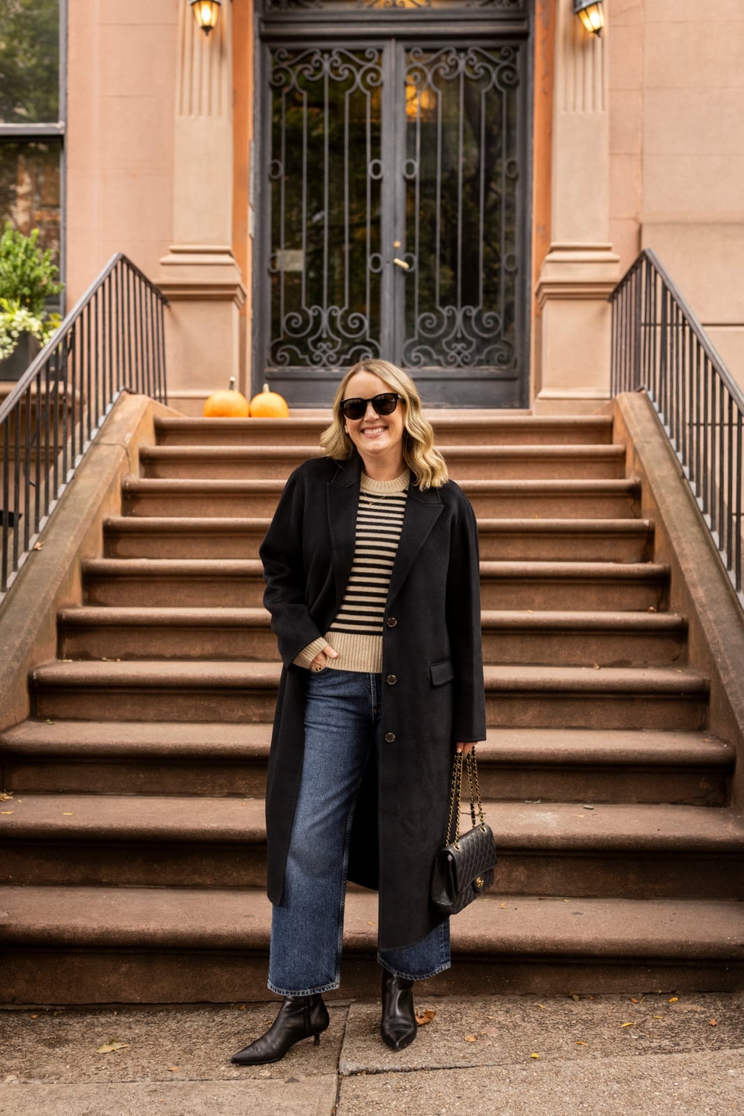 Long Coat Over Striped Sweater and Jeans Long Coat Over Striped Sweater and Jeans — Cute Outfits for School