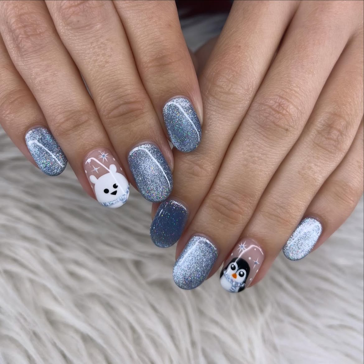 Cute Penguin and Polar Bear Winter Nail Art