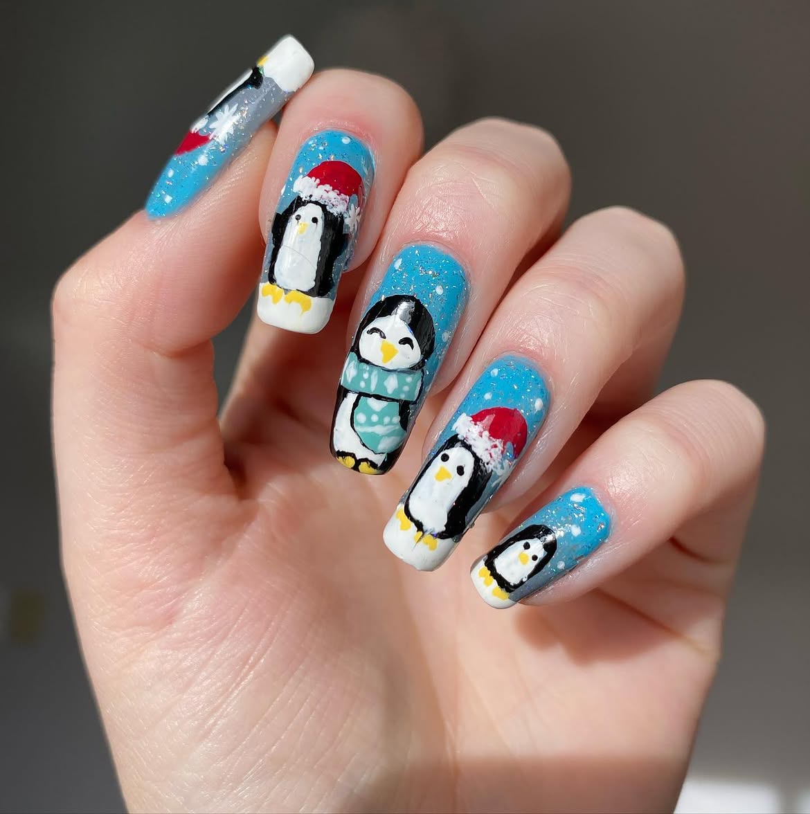 Cute Penguin Christmas Nail Art Design