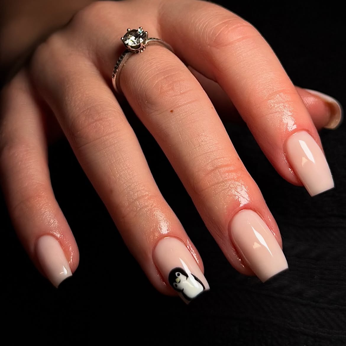 Cute Penguin Nail Art French Tips