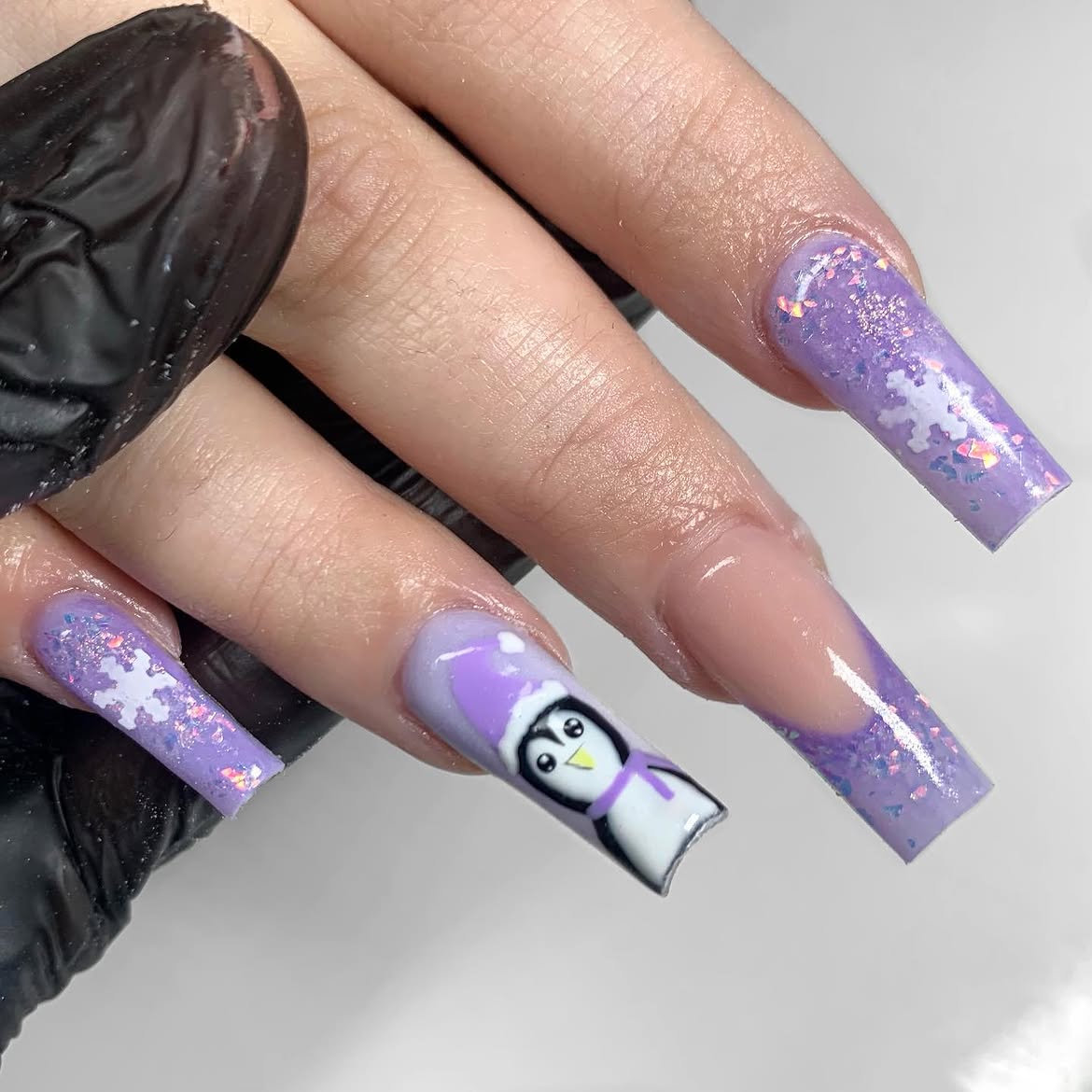 Cute Penguin Winter Wonderland Coffin Nails