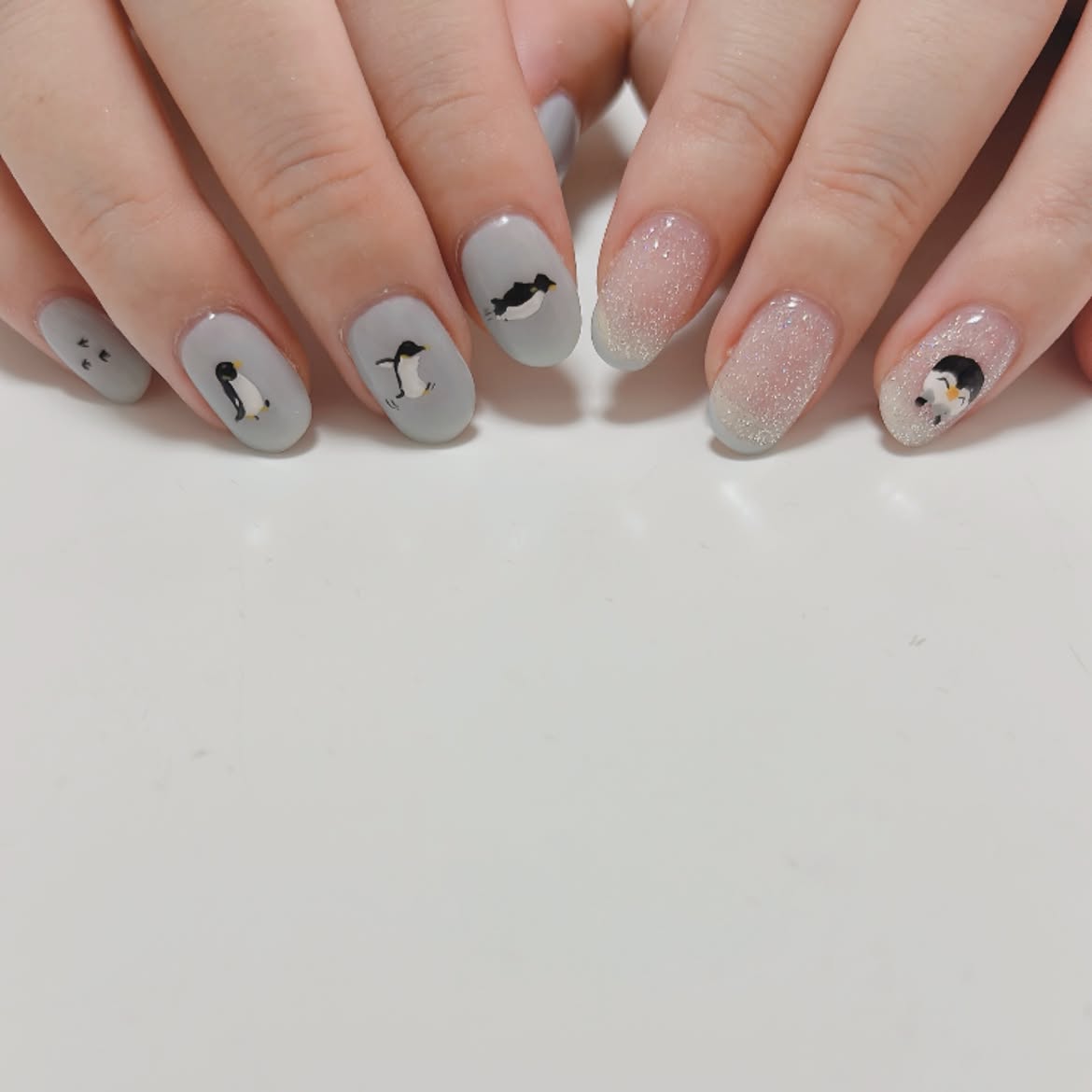 Cute Penguin Winter Wonderland Oval Nails