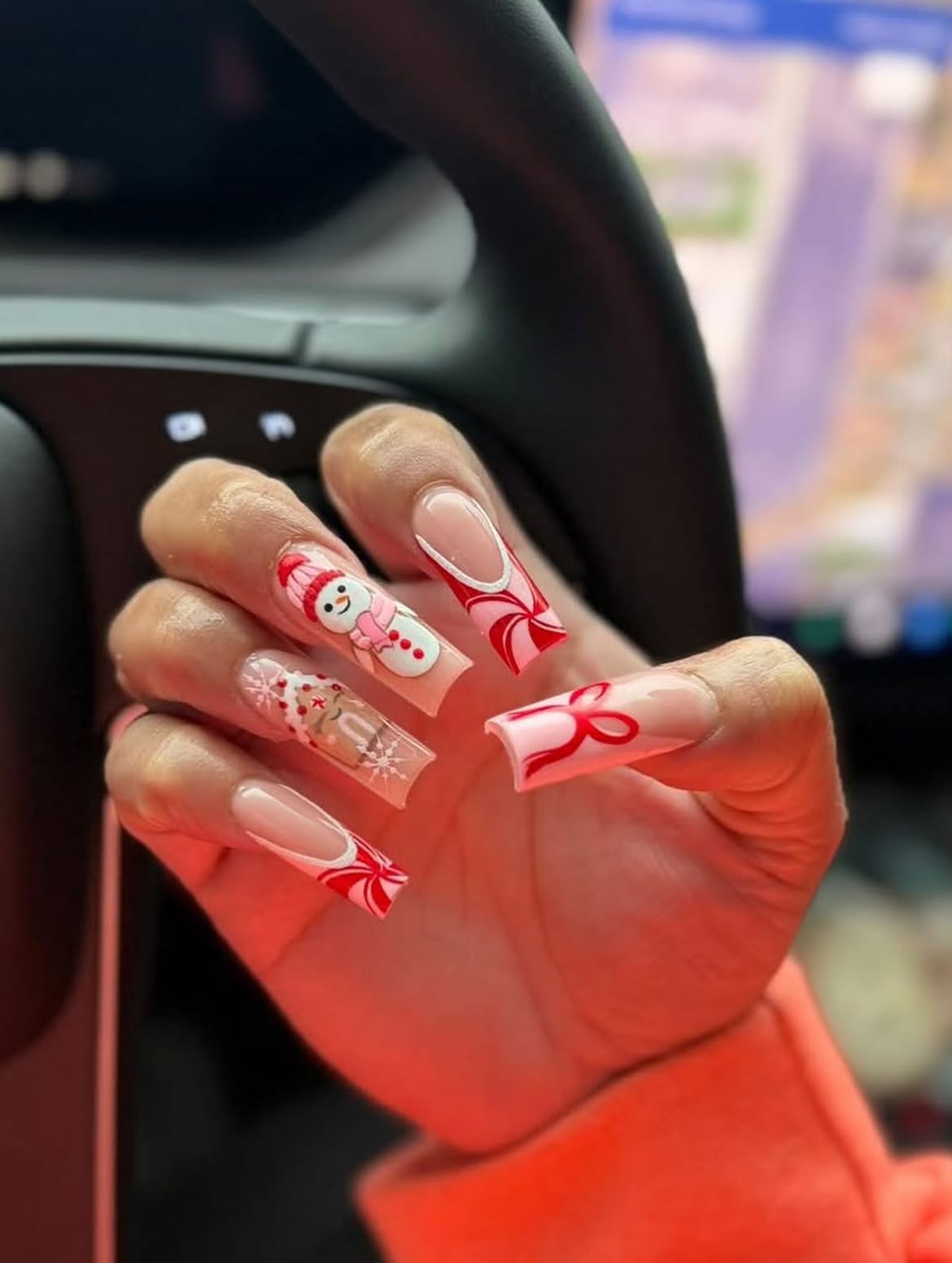 Cute Snowman and Gingerbread Man French Tips