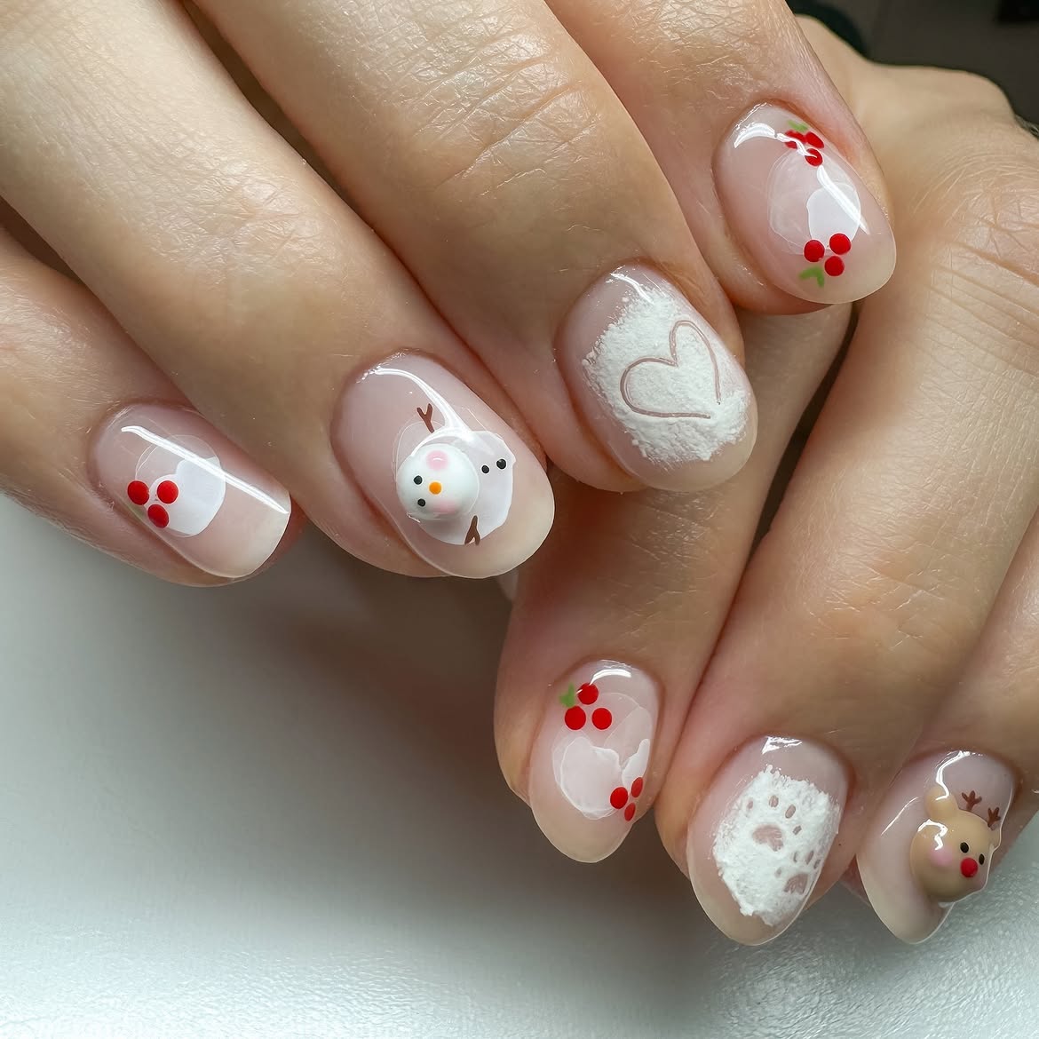 Cute Snowman and Reindeer Christmas Nail Art