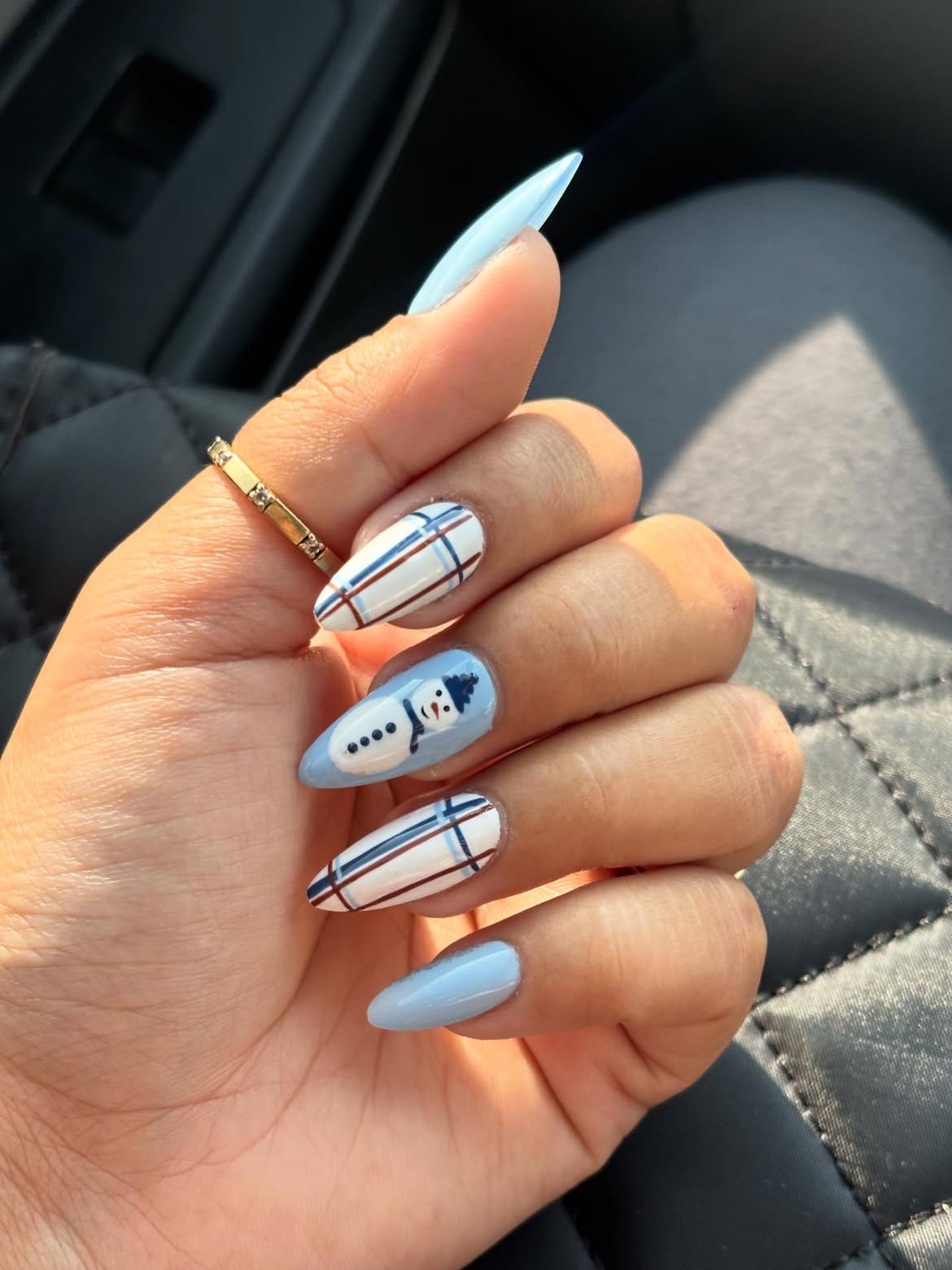 Cute Snowman Plaid Winter Almond Nails