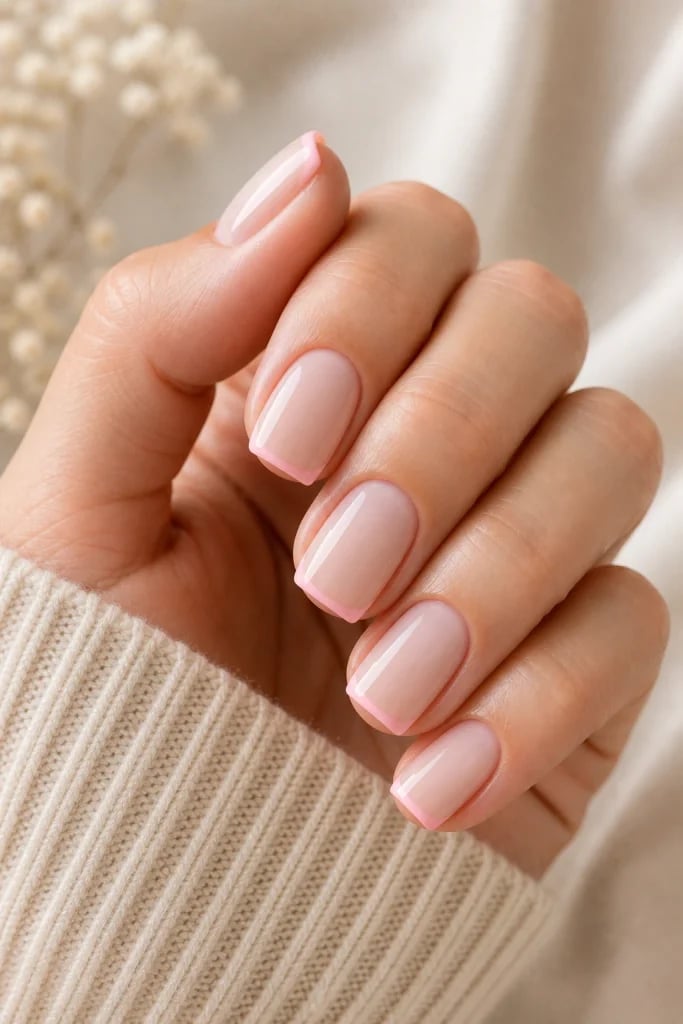Sheer Milky Pink French Short Square Nails Sheer Milky Pink French Short Square Nails — Cute Square Nails