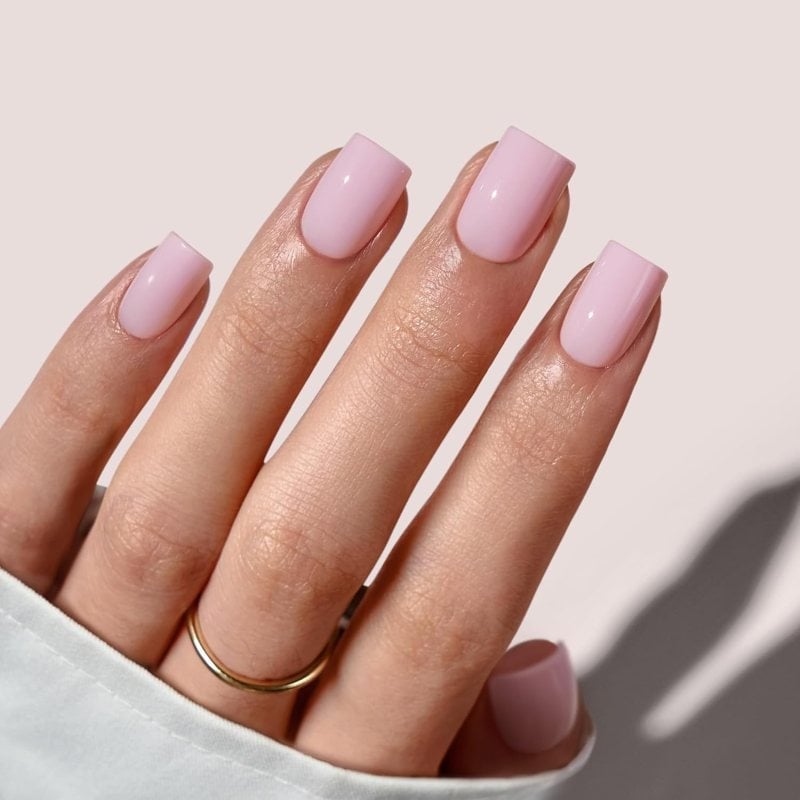 Opaque Pale Pink Glossy Short Square Nails Opaque Pale Pink Glossy Short Square Nails — Cute Square Nails