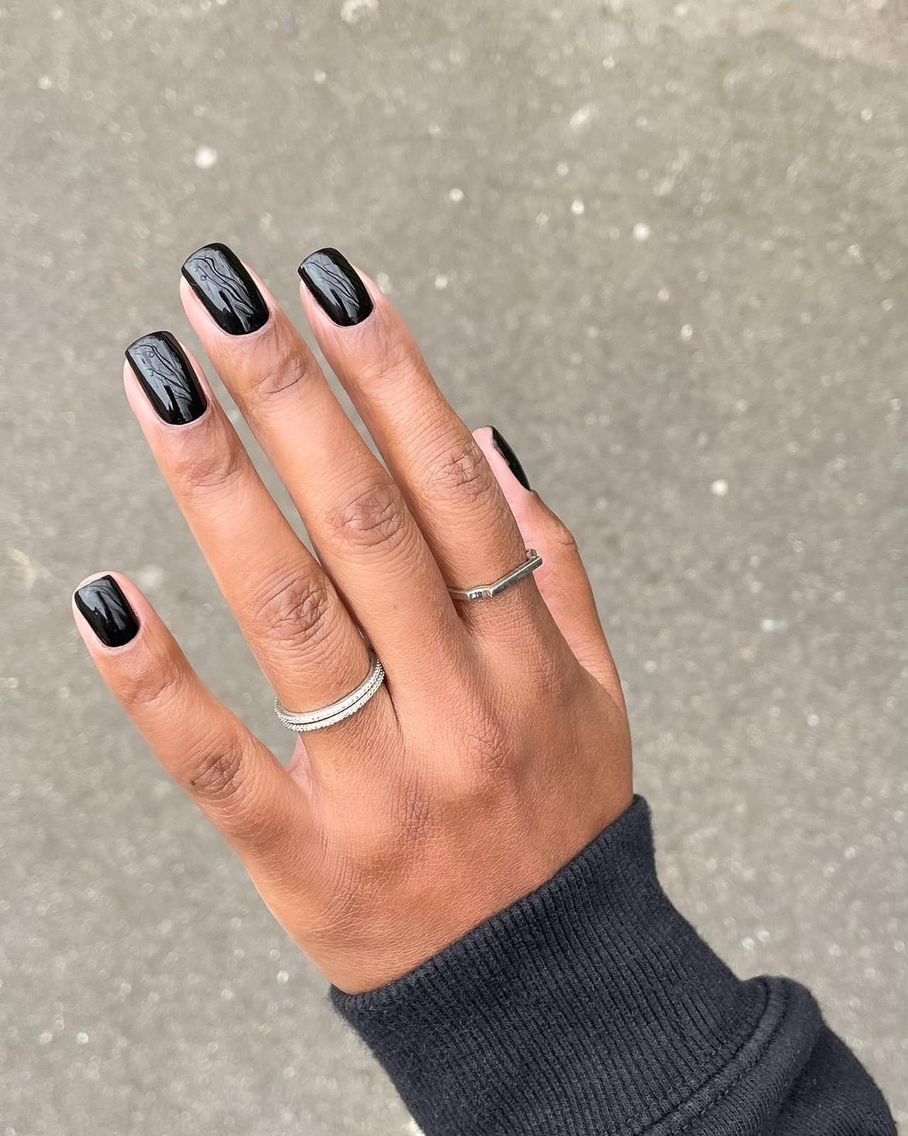 Glossy Deep Black Short Square Nails Glossy Deep Black Short Square Nails — Cute Square Nails