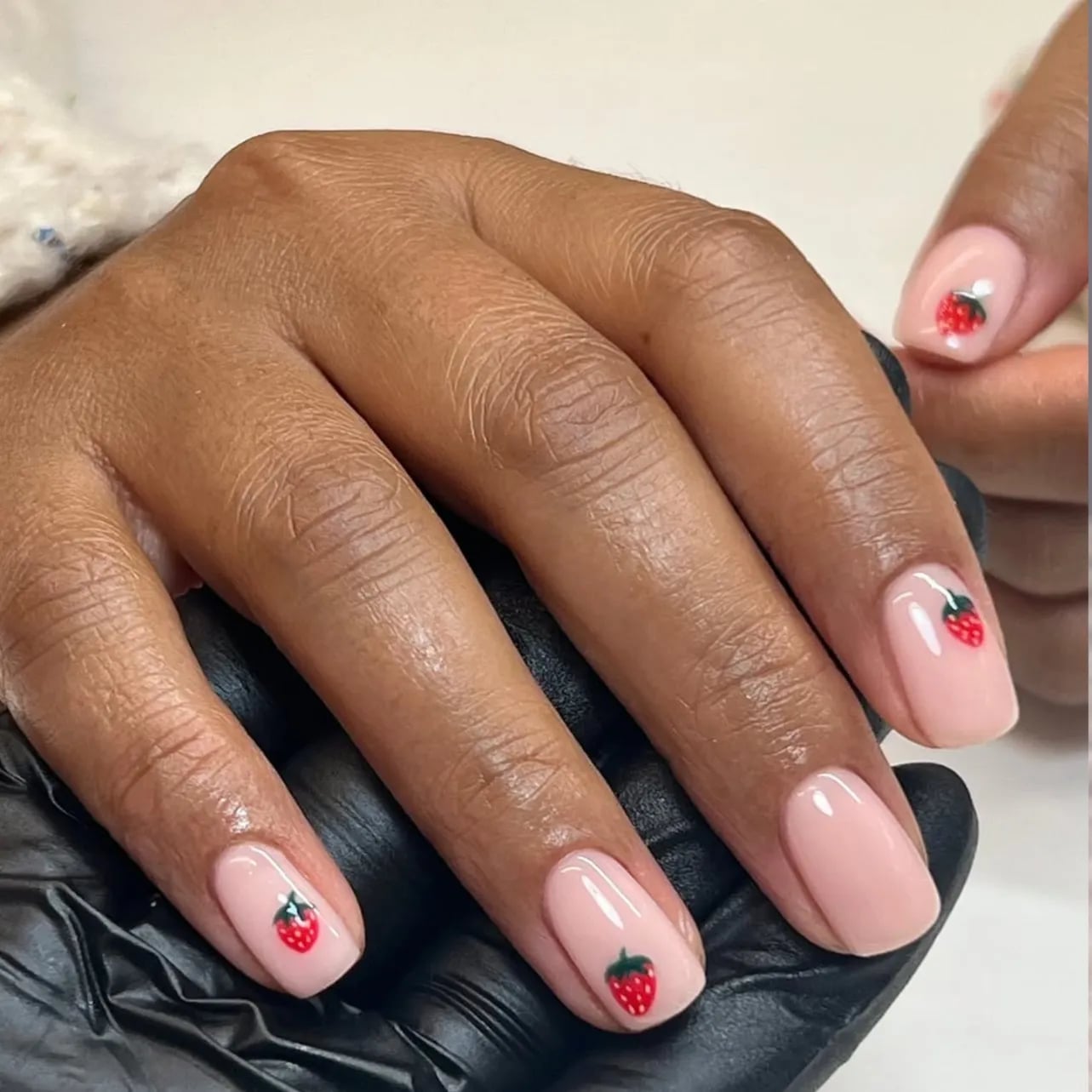 Pale Pink Strawberry Decal Short Square Nails Pale Pink Strawberry Decal Short Square Nails — Cute Square Nails
