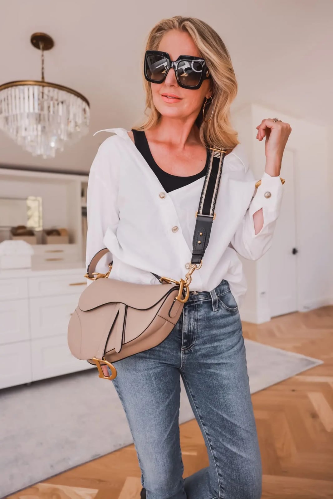 White Button-Down Over Black Tank with Sneakers White Button-Down Over Black Tank with Sneakers — Cute Style