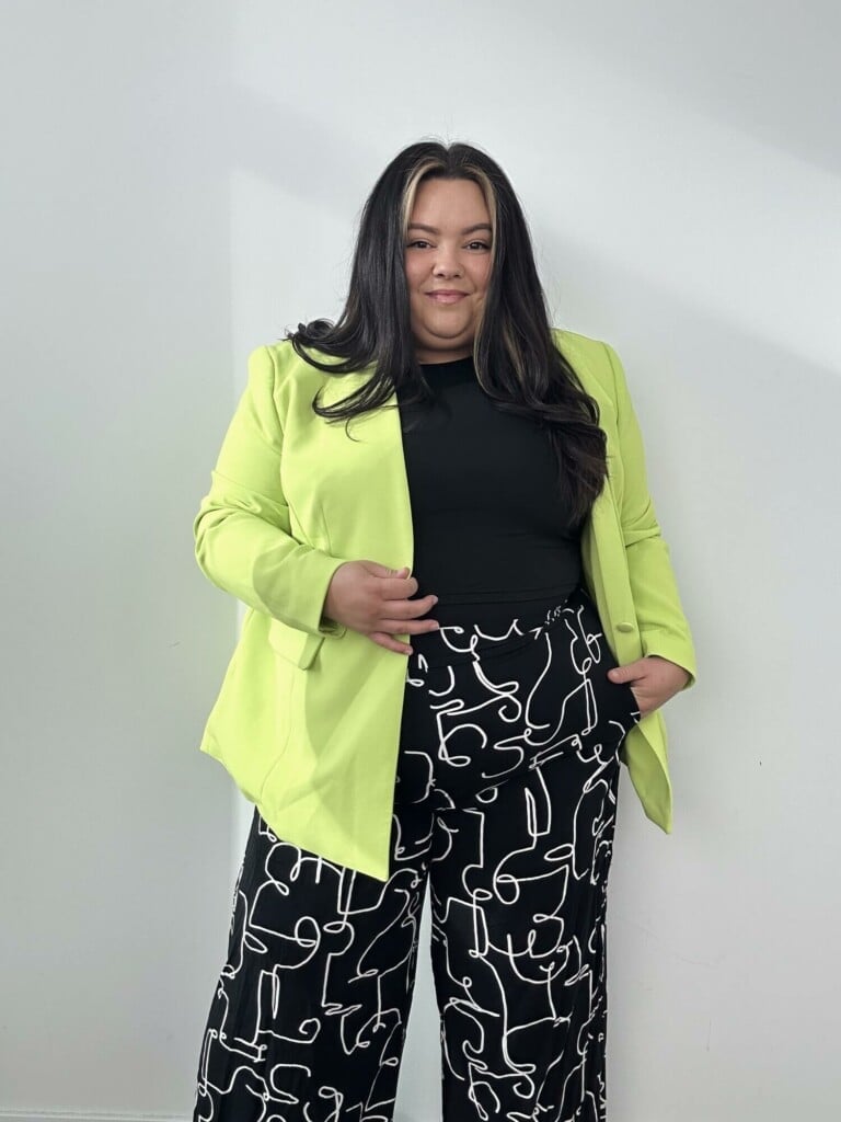 Lime Green Blazer With Patterned Trousers Lime Green Blazer With Patterned Trousers — Cute Work Outfit