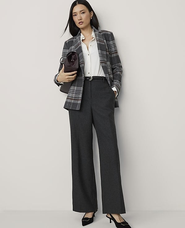 Gray Plaid Blazer With Wide Leg Trousers Gray Plaid Blazer With Wide Leg Trousers — Cute Work Outfit