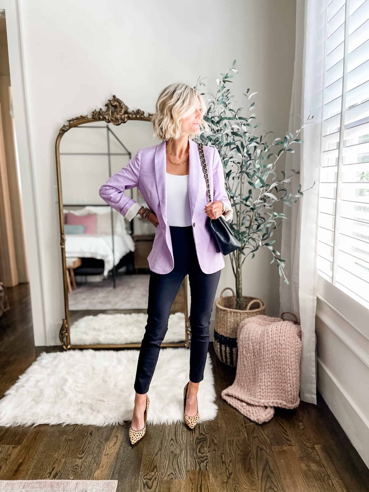 Lavender Blazer With Black Fitted Trousers Lavender Blazer With Black Fitted Trousers — Cute Work Outfit