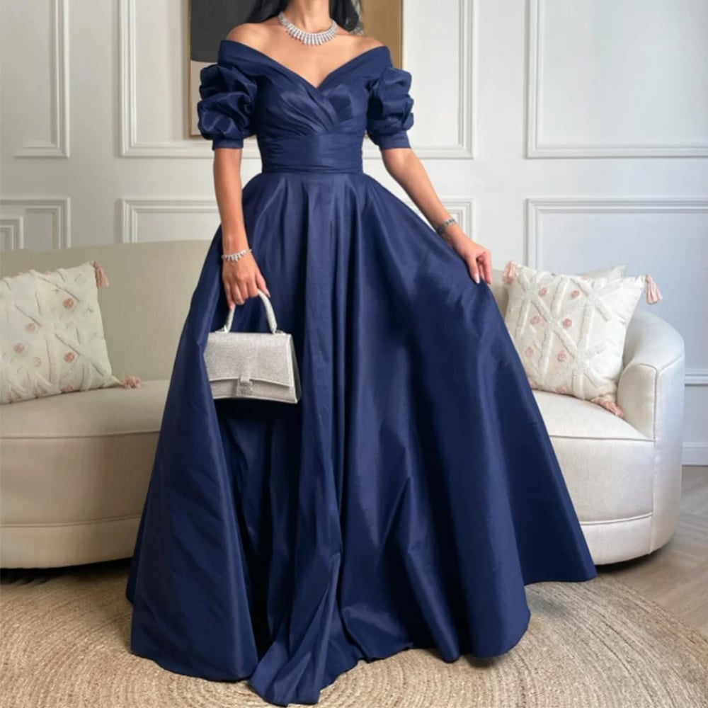 Dark blue satin ballgown with puff sleeves Dark blue satin ballgown with puff sleeves — Dark Blue Dress