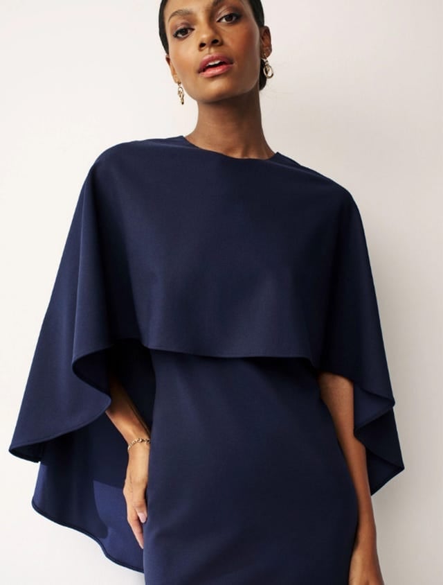 Navy blue sheath dress with cape overlay Navy blue sheath dress with cape overlay — Dark Blue Dress