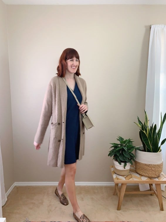 Dark blue shift dress with long cardigan Dark blue shift dress with long cardigan — Dark Blue Dress