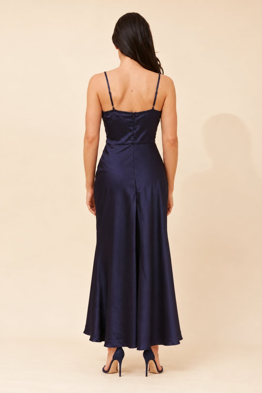 Dark blue satin maxi dress with open back Dark blue satin maxi dress with open back — Dark Blue Dress