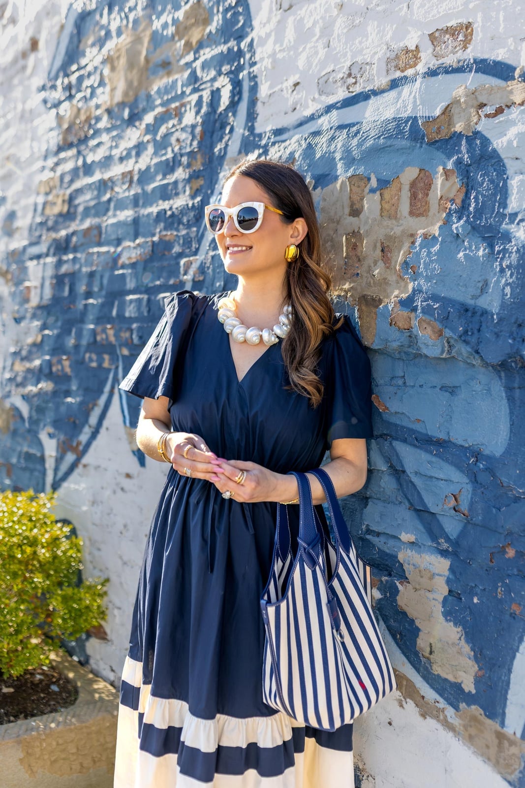 Navy blue cotton poplin midi dress with contrast hem Navy blue cotton poplin midi dress with contrast hem — Dark Blue Dress