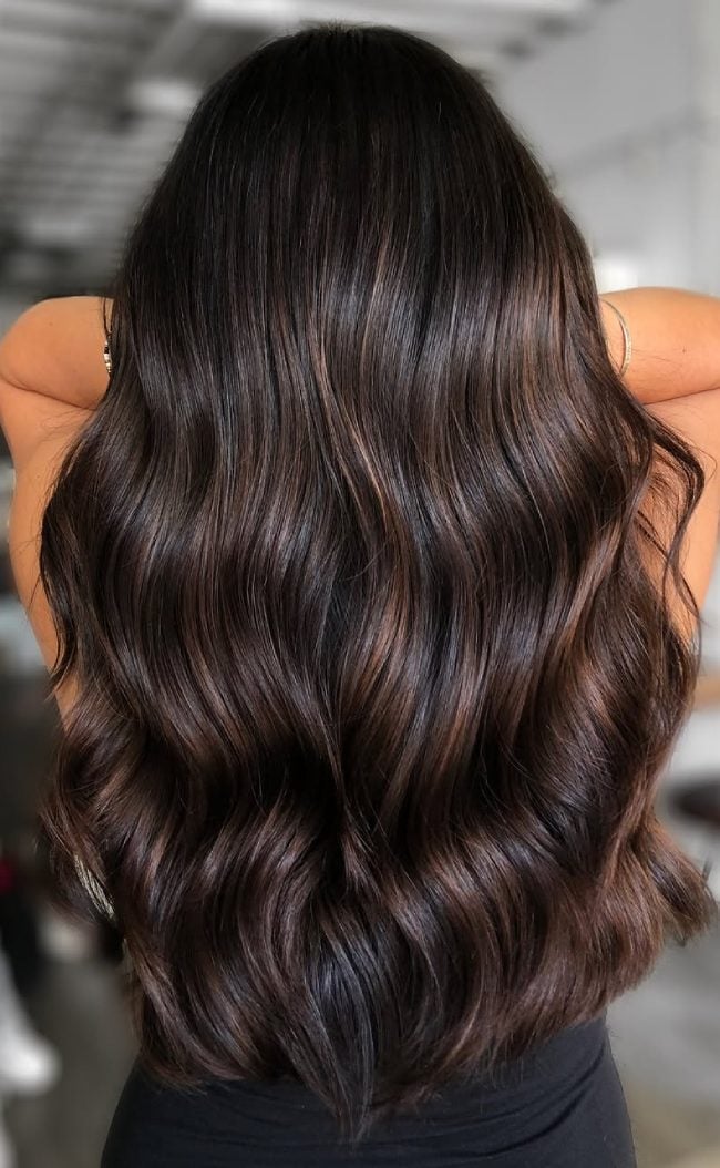 Dark Brown With Subtle Highlights Back View Dark Brown With Subtle Highlights Back View — Dark Brown Hair